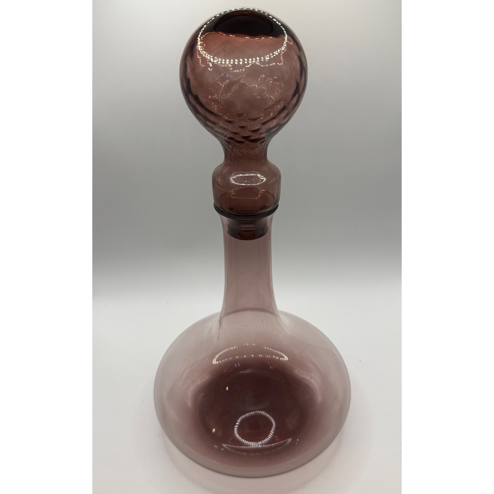 Vtg Amethyst Purple Glass Wine Decanter with Textured Orb Stopper Mid Century
